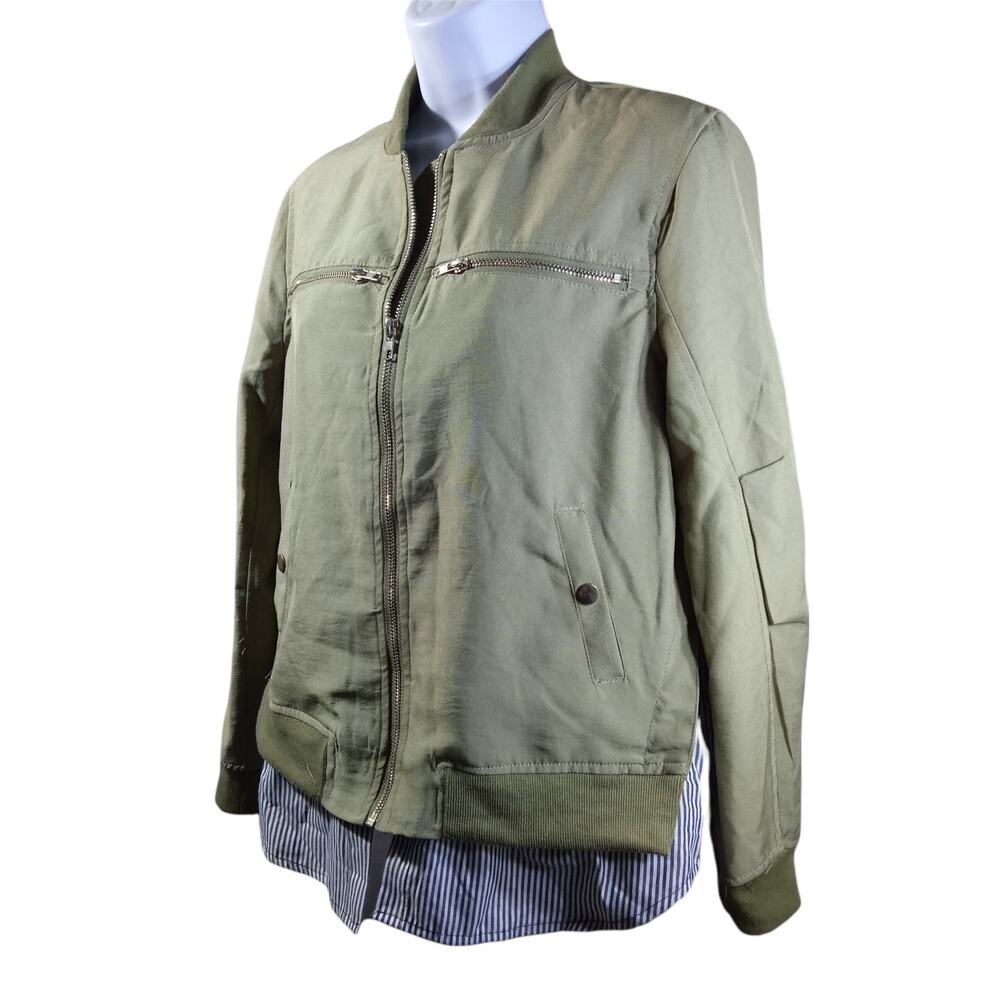 Roly Poly Women's Medium Green Utility Jacket W/ Striped Shirt Tails
